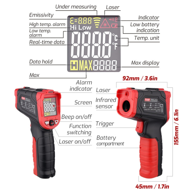 TASI TA601C -50-880 Degrees Celsius Infrared Thermometer Electronic Color Screen Thermometer - Thermostat & Thermometer by TASI | Online Shopping UK | buy2fix