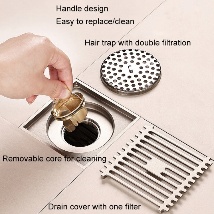 All Copper Brushed Anti-Odor Floor Drain Gravity Copper Core Bathroom Floor Drain, Specification: Round Straight Strip Dual Use - Drain Strainers by buy2fix | Online Shopping UK | buy2fix