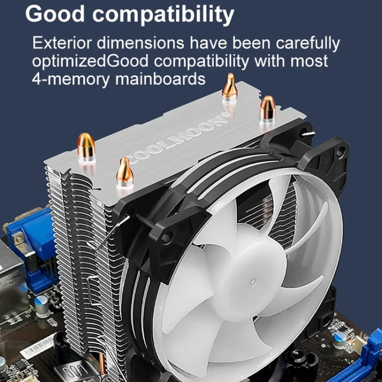 COOLMOON Frost Double Copper Tube CPU Fan Desktop PC Illuminated Silent AMD Air-Cooled Cooler, Style: P2 Streamline Edition Single Fan - Fan Cooling by COOLMOON | Online Shopping UK | buy2fix