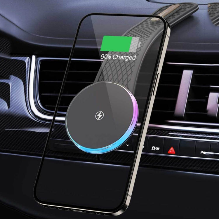 15W Car Magnetic Wireless Charging Cell Phone Holder With Ambient Light - Wireless Charger Holders by buy2fix | Online Shopping UK | buy2fix