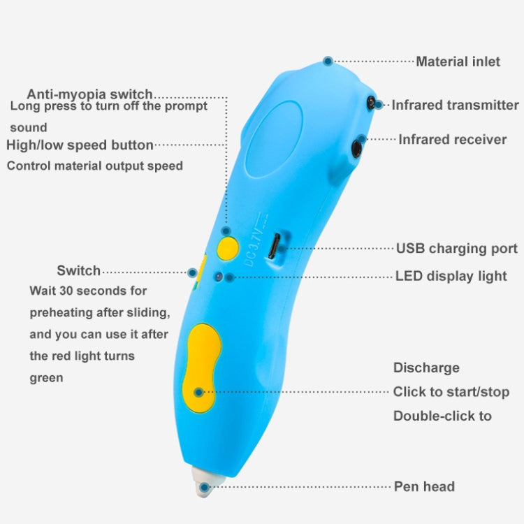 Infrared Sensing Low-temperature 3D Printing Pen Children DIY Graffiti Painting Pen(1000 mAh-Blue) - 3D Printer by buy2fix | Online Shopping UK | buy2fix