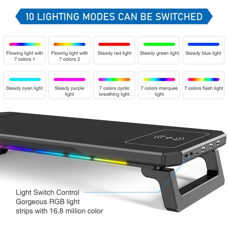 RGB Computer Monitor Stand Riser 3 USB 2.0 +1 Type-C Ports, Spec: Basic White - Laptop Stand by buy2fix | Online Shopping UK | buy2fix