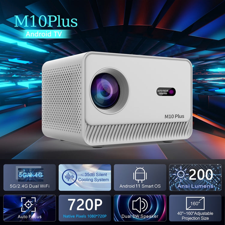 M10 Plus 1280x720P Projector 2.4G / 5G WIFI Bluetooth 5.2 Android 11 System Home Cinema UK Plug - Mini Projector by buy2fix | Online Shopping UK | buy2fix