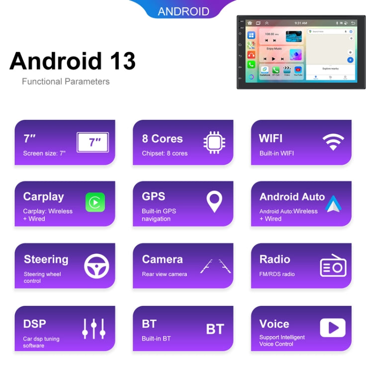 9inch Android 13.0 Dual Butt Universal Wireless Carplay Car Navigation Center Control All-In-One Monitor(Standard) - Car MP3 & MP4 & MP5 by buy2fix | Online Shopping UK | buy2fix