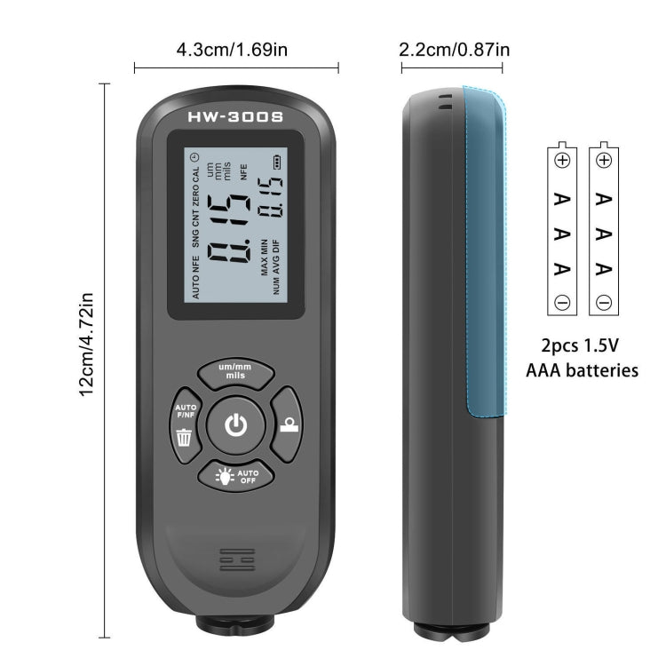 HW-300S High Precision Coating Thickness Gauge Anti-skid Paint Film Gauge(Black Horizontal Screen) - Coating Thickness Gauge by buy2fix | Online Shopping UK | buy2fix