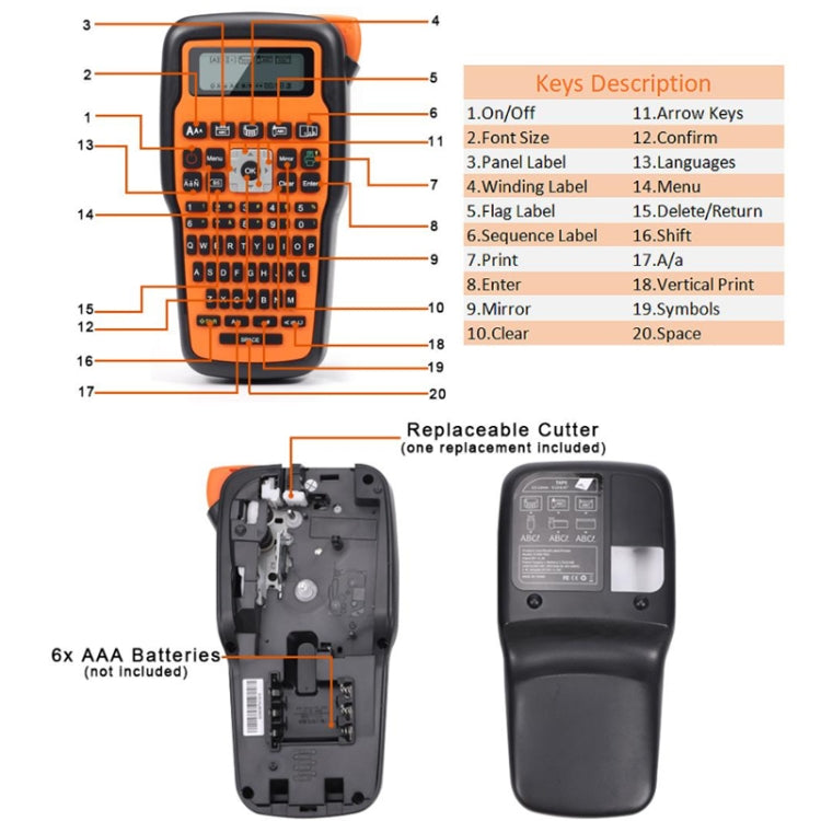 Phomemo E1000 Handheld Industrial Label Maker Thermal Transfer Printer with Keyboard, US Plug(Gray) - Printer by Phomemo | Online Shopping UK | buy2fix