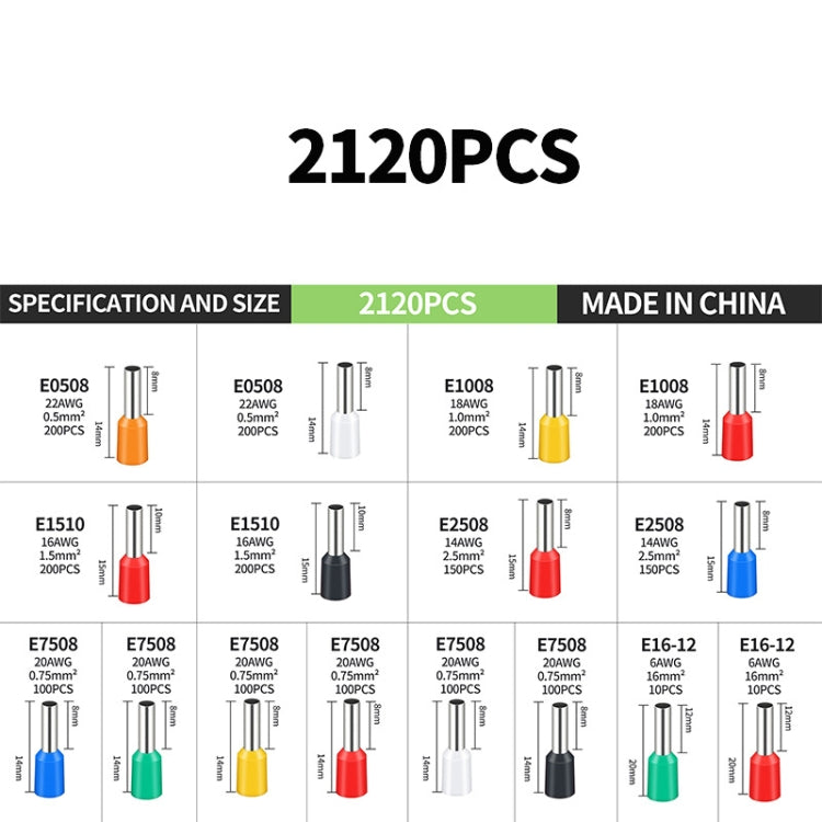 2120pcs /Set 0.5-16MM European Style Tube Type Wiring Cold Press Terminal Set(Terminal Box Package) - Booster Cable & Clip by buy2fix | Online Shopping UK | buy2fix