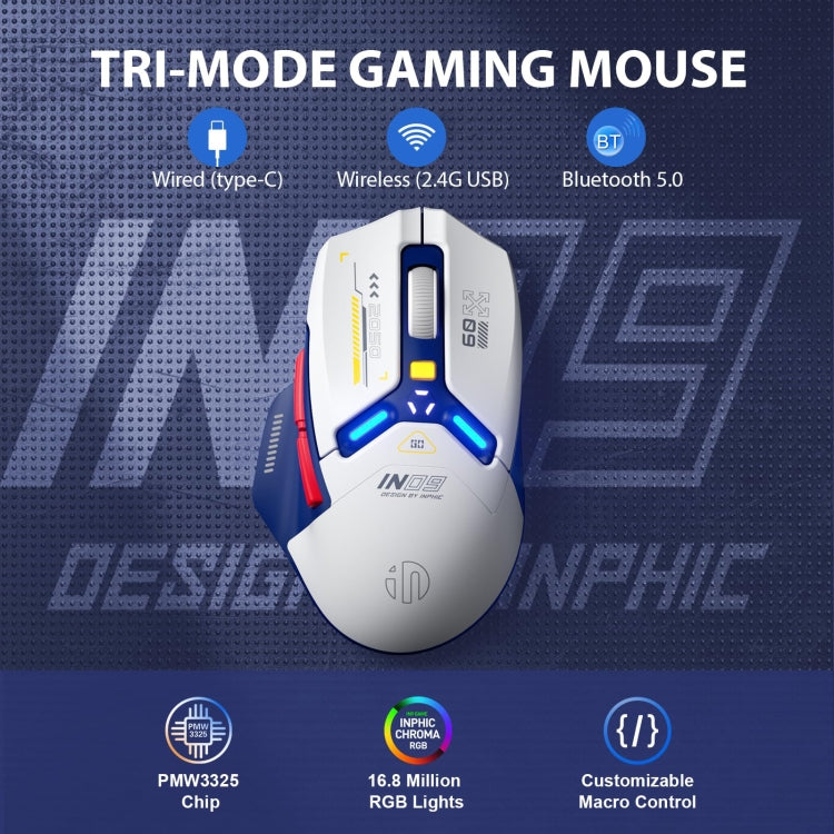 Inphic IN9 Tri-mode Wireless Bluetooth Gaming Office Computer Mouse(White Silent Edition) - Wireless Mice by Inphic | Online Shopping UK | buy2fix