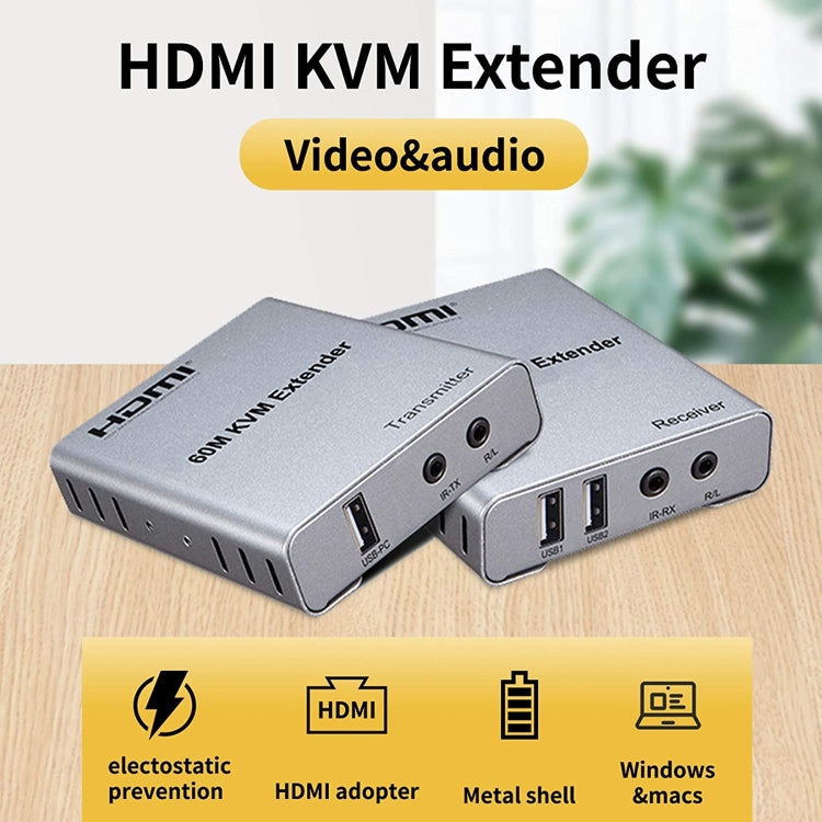 KVM 60m HDMI Network Cable Extender With Audio/Video Transmitter+Receiver, US Plug - Amplifier by buy2fix | Online Shopping UK | buy2fix