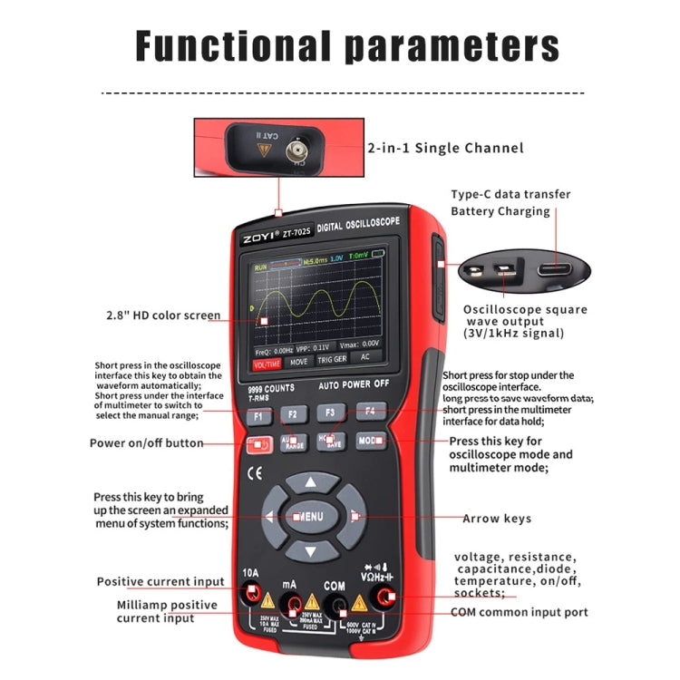 ZOYI Color Screen Multifunctional Handheld Digital Oscilloscope Multimeter(English) - Digital Multimeter by ZOYI | Online Shopping UK | buy2fix