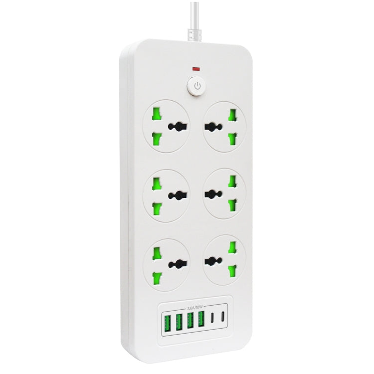 Thunderproof Overload Protection 4USB+2PD+6 Holes Socket, Color: White US Plug - Extension Socket by buy2fix | Online Shopping UK | buy2fix