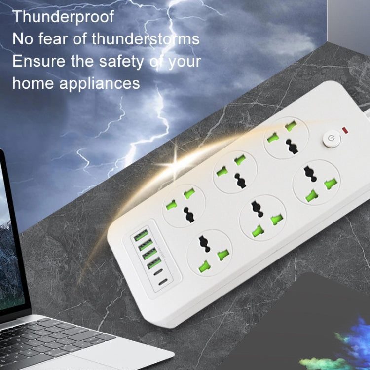 Thunderproof Overload Protection 4USB+2PD+6 Holes Socket, Color: Black US Plug - Extension Socket by buy2fix | Online Shopping UK | buy2fix