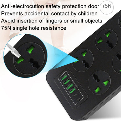 Thunderproof Overload Protection 4USB+2PD+6 Holes Socket, Color: Black EU Plug - Extension Socket by buy2fix | Online Shopping UK | buy2fix