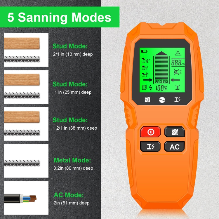 HW-QB6 5 In 1 Wall Scanner Handheld Stud Finder Wood Current Metal Live Wires Detection(Orange) - Metal Detector by buy2fix | Online Shopping UK | buy2fix