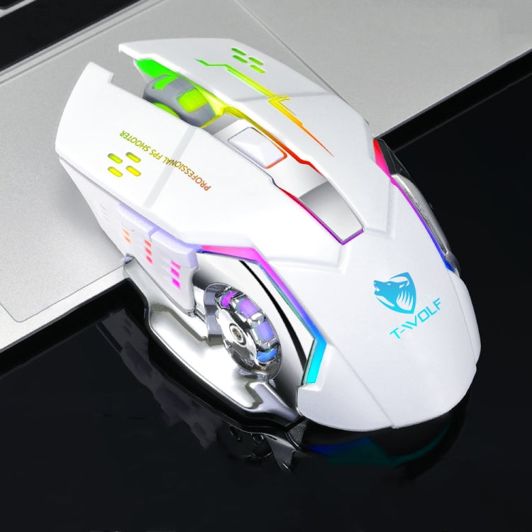 T-WOLF Q13 2.4GHz 6-keys RGB Colorful Light Gaming Wireless Mouse, Color: Dual Mode White - Wireless Mice by T-WOLF | Online Shopping UK | buy2fix