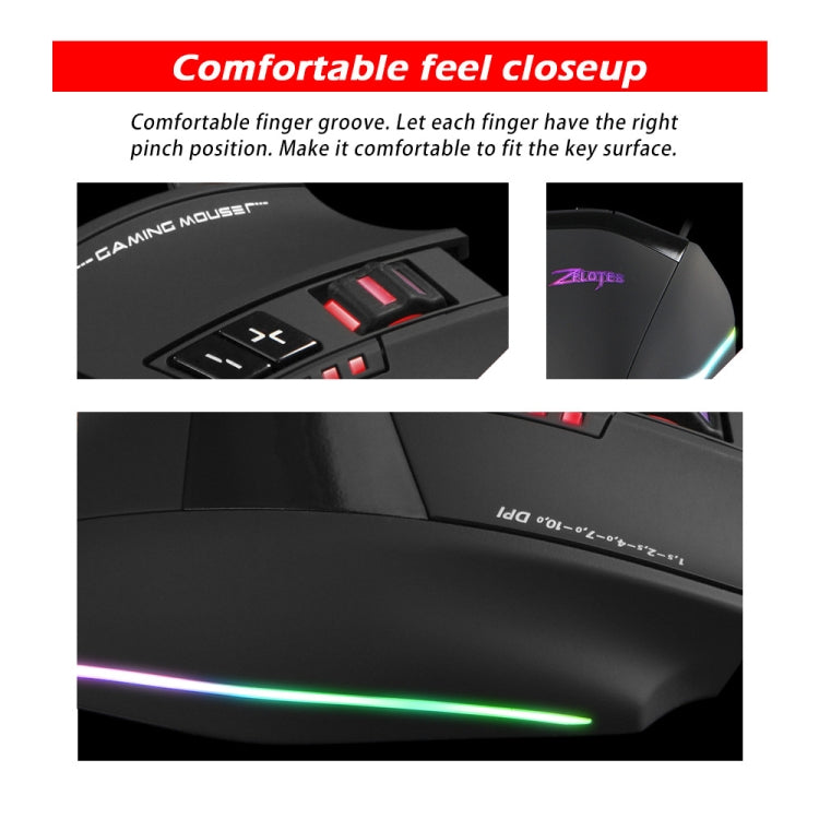 ZELOTES C13 13-keys RGB Lighting Effect Programming Macro Custom Gaming Wired Mouse(Black) - Wired Mice by ZELOTES | Online Shopping UK | buy2fix