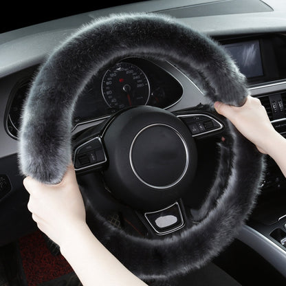 38cm Car Steering Wheel Winter Warm Short Plush Cover(O-type Black) - Steering Wheel Accessories by buy2fix | Online Shopping UK | buy2fix