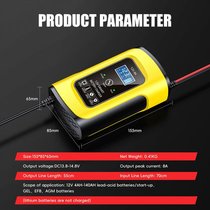 FOXSUR 12V8A SUV Car Motorcycle Intelligent Repair Type Lead-acid Battery Charger(EU Plug) - Battery Charger by FOXSUR | Online Shopping UK | buy2fix