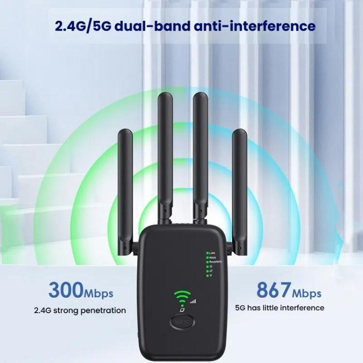 Urant U11 1200Mbps 2.4G&5.8G Wireless Repeater WiFi Signal Amplifier Support WPS Quick Setting EU Plug White - Broadband Amplifiers by Urant | Online Shopping UK | buy2fix