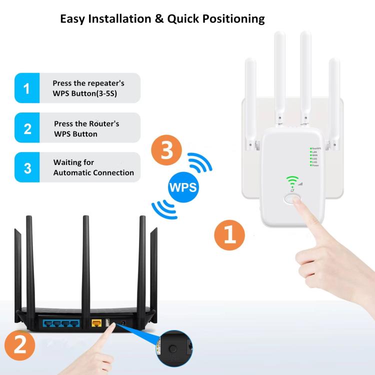 Urant U11 1200Mbps 2.4G&5.8G Wireless Repeater WiFi Signal Amplifier Support WPS Quick Setting US Plug White - Broadband Amplifiers by Urant | Online Shopping UK | buy2fix