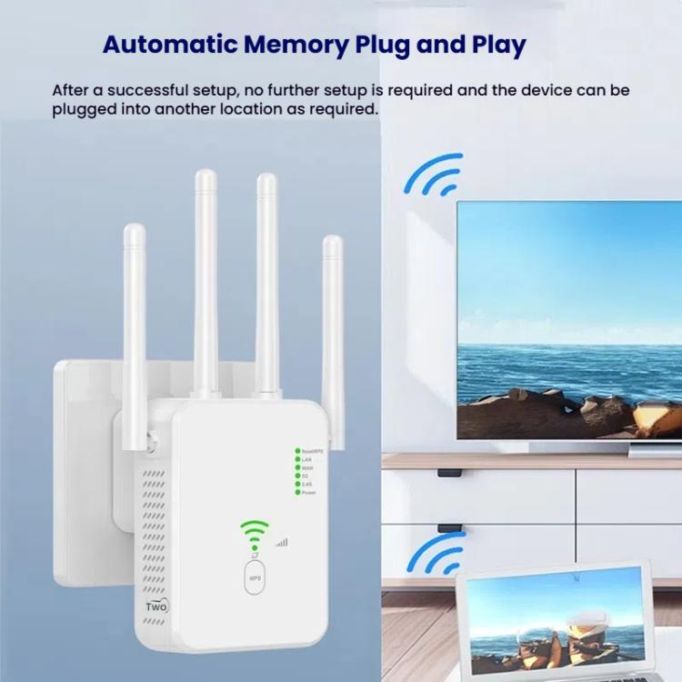 Urant U10 1200Mbps 2.4G & 5.8G Wireless Repeater WiFi Signal Amplifier With 4 Antenna UK Plug White - Broadband Amplifiers by Urant | Online Shopping UK | buy2fix