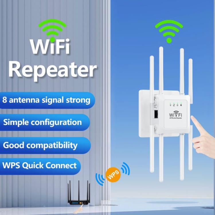 U18 1200Mbps 2.4G & 5G  Wireless Repeater WiFi Signal Amplifier With 8 Antenna US Plug White - Broadband Amplifiers by buy2fix | Online Shopping UK | buy2fix