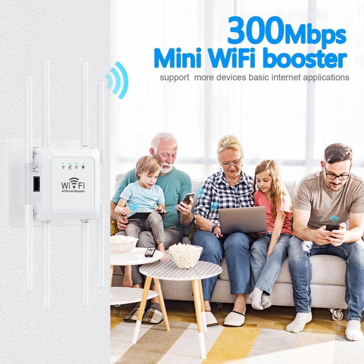 U18 300Mbps 2.4G Wireless Repeater WiFi Signal Amplifier With 8 Antennas EU Plug White - Broadband Amplifiers by buy2fix | Online Shopping UK | buy2fix