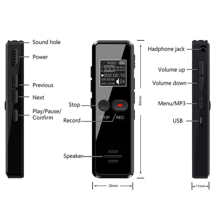 16GB 0.9-inch LCD Screen Interview Mini HD Recorder USB Charging MP3 Player - Recording Pen by buy2fix | Online Shopping UK | buy2fix