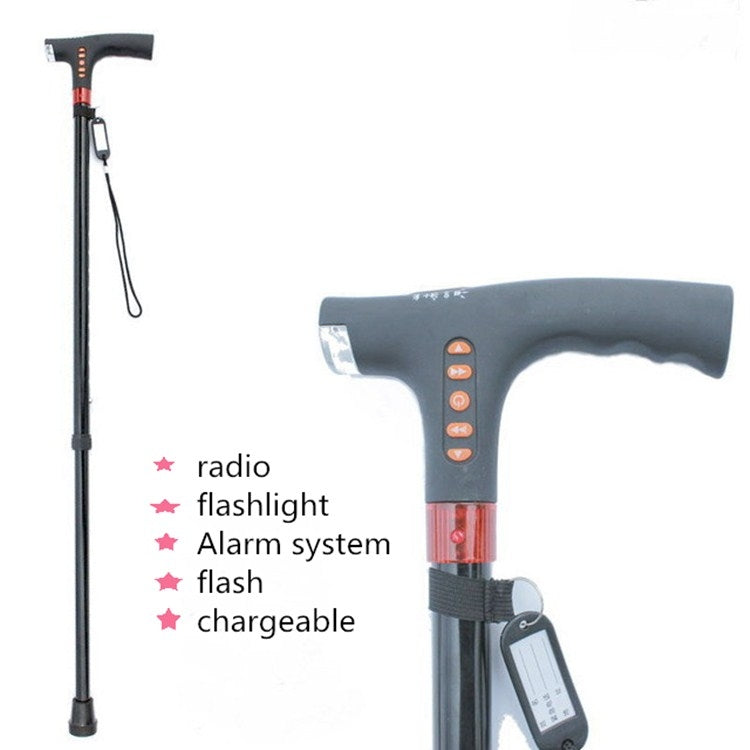 Ten-speed Adjustable Cane With Light And Radio Alarm For The Elderly - Folding Crutch by buy2fix | Online Shopping UK | buy2fix