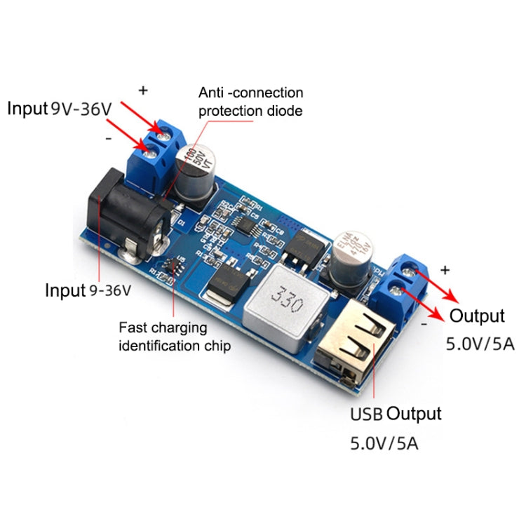 DC 24V/12V to 5V 5A Step-down Power Converter USB Charging Voltage Reduction Module - Module by buy2fix | Online Shopping UK | buy2fix