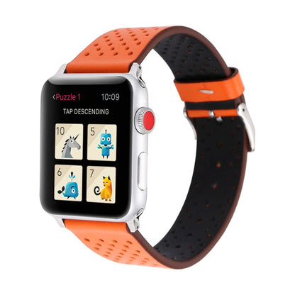 For Apple Watch Series 9&8&7 41mm / SE 3&SE 2&6&SE&5&4 40mm / 3&2&1 38mm Simple Fashion Genuine Leather Hole Pattern Watch Band(Orange) - Watch Bands by buy2fix | Online Shopping UK | buy2fix