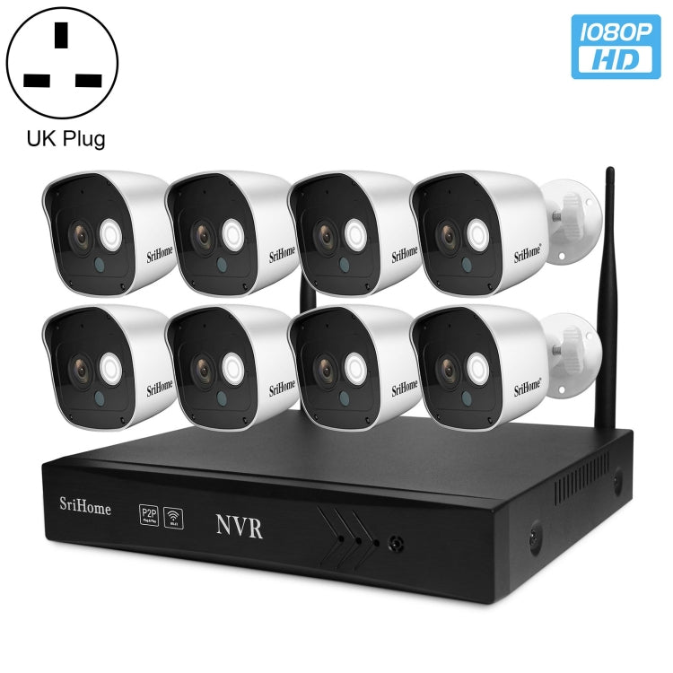 SriHome NVS002 1080P 8-Channel NVR Kit Wireless Security Camera System, Support Humanoid Detection / Motion Detection / Night Vision, UK Plug - Security by SriHome | Online Shopping UK | buy2fix