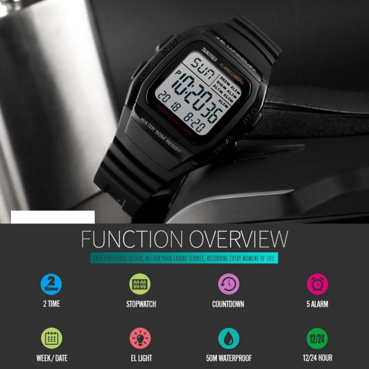 SKMEI 1278 Fashionable Outdoor 50m Waterproof Digital Watch Student Sports Wrist Watch Support 5 Group Alarm Clocks(Black) - Sport Watches by SKMEI | Online Shopping UK | buy2fix