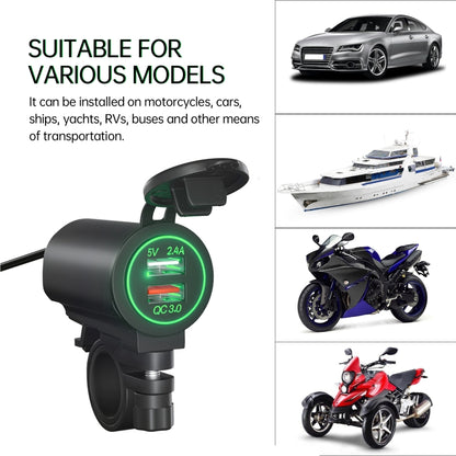 ZH-723F3 Car / Motorcycle QC3.0 Cell Phone Fast Charging Dual USB Car Charger(Green Light) - In Car by buy2fix | Online Shopping UK | buy2fix