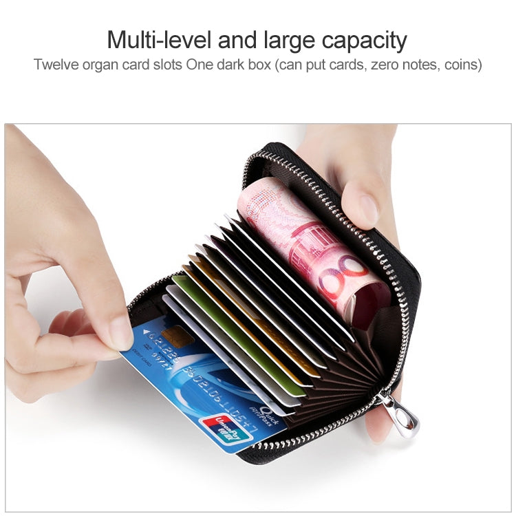 KB155 Antimagnetic RFID Zipper Leather Large-capacity Cards Holder Wallet(Coffee) - Home & Garden by buy2fix | Online Shopping UK | buy2fix