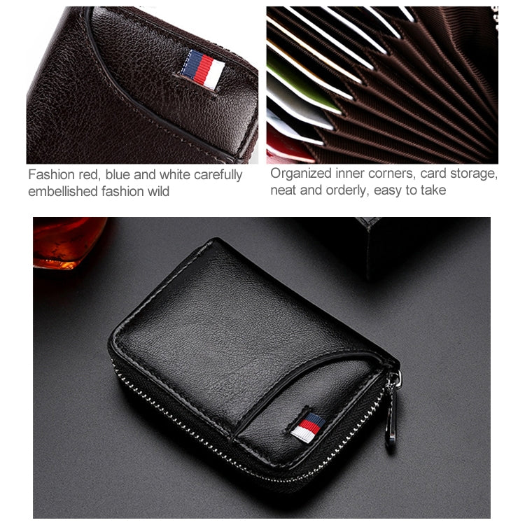 KB155 Antimagnetic RFID Zipper Leather Large-capacity Cards Holder Wallet(Coffee) - Home & Garden by buy2fix | Online Shopping UK | buy2fix