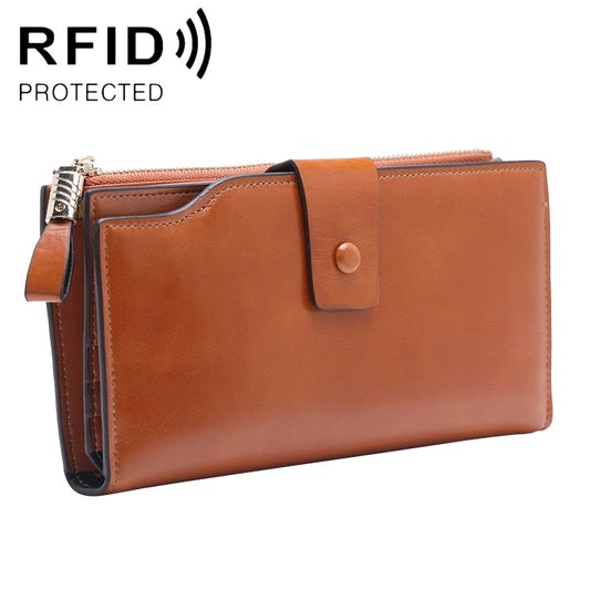 8236 Antimagnetic RFID Multi-function Oil Wax Leather Lady Wallet Large-capacity Purse (Yellow) - Home & Garden by buy2fix | Online Shopping UK | buy2fix