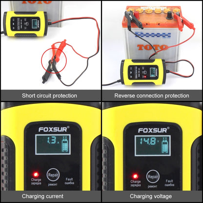 FOXSUR 12V 6A Intelligent Universal Battery Charger for Car Motorcycle, Length: 55cm, US Plug(Yellow) - Battery Charger by FOXSUR | Online Shopping UK | buy2fix