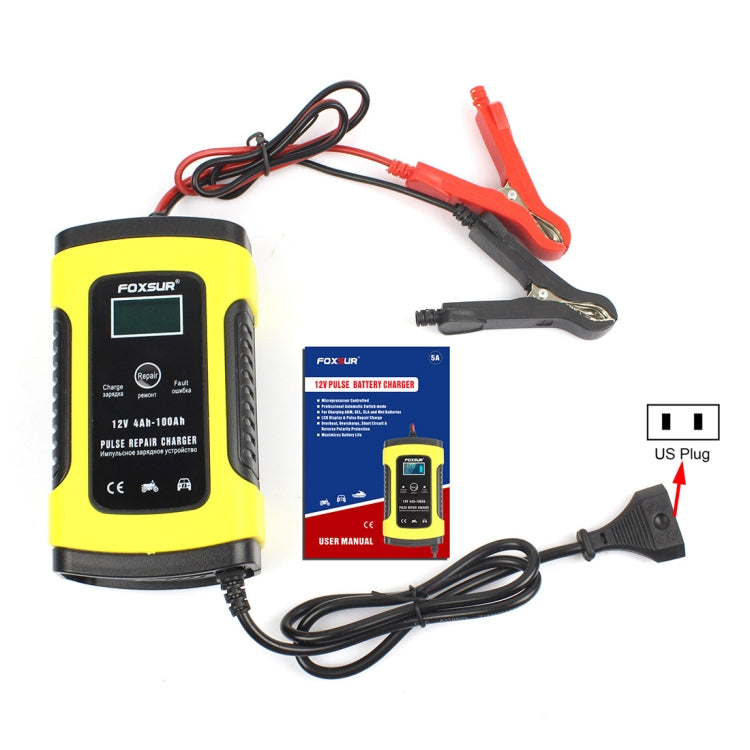 FOXSUR 12V 6A Intelligent Universal Battery Charger for Car Motorcycle, Length: 55cm, US Plug(Yellow) - Battery Charger by FOXSUR | Online Shopping UK | buy2fix