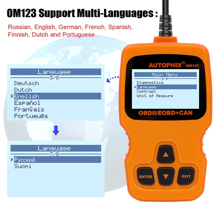 AUTOPHIX OM123 Car Portable OBD2 Scanner Car Diagnostic Tool OBD 2 Automotive Scanner EOBD Code Reader (Orange) - In Car by buy2fix | Online Shopping UK | buy2fix