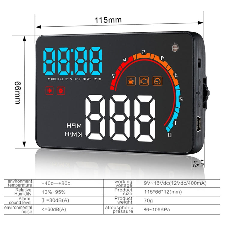 D2500 OBD2+GPS 4 inch Vehicle-mounted Head Up Display Security System, Support Car Speed / Engine Revolving Speed Display / Water Temperature / Battery Voltage / Running Speed & Direction & Distance - Head Up Display System by buy2fix | Online Shopping UK | buy2fix