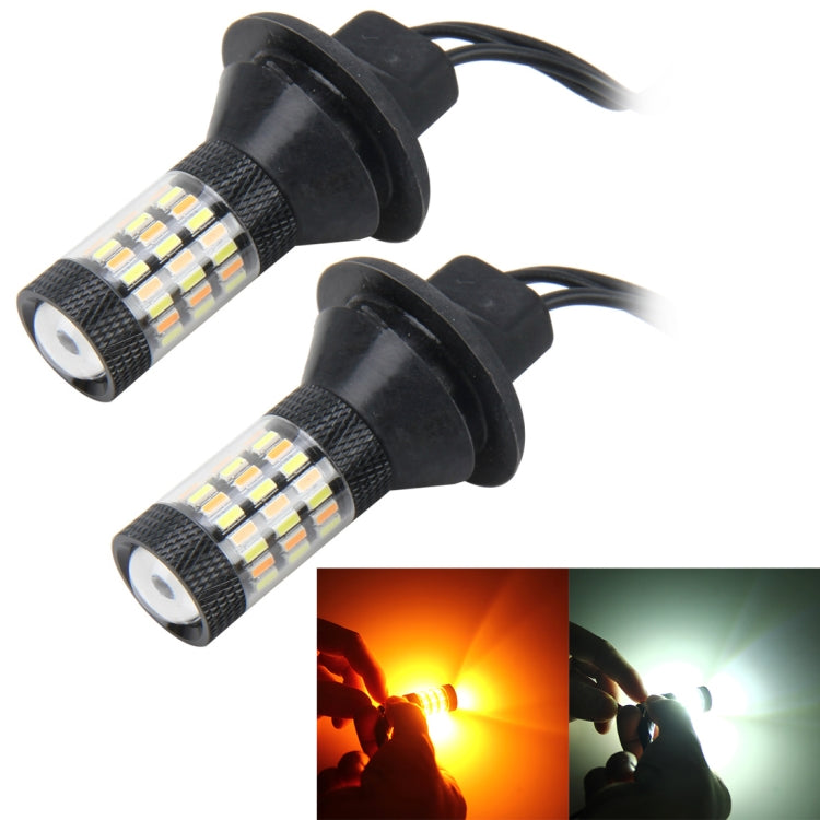 2 PCS 3156 5W 450LM 60LEDs DC 12V SMD-4014 Car Auto Brake Light Turn Signal Lights Car Source Set(White Light+Yellow Light), Cable Length: 40cm - Brake Lights by buy2fix | Online Shopping UK | buy2fix