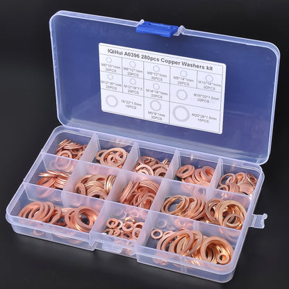 280 PCS O Shape Solid Copper Crush Washers Assorted Oil Seal Flat Ring Kit for Car / Boat  / Generators - In Car by buy2fix | Online Shopping UK | buy2fix