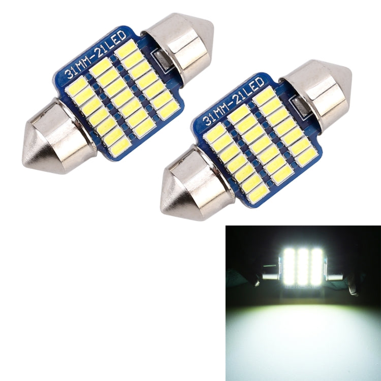 2 PCS 31mm DC12V / 1W / 6000K / 65LM 21LEDs SMD-3014 Car License Plate Light / Dome Light, with Decoder - Dome Lights by buy2fix | Online Shopping UK | buy2fix
