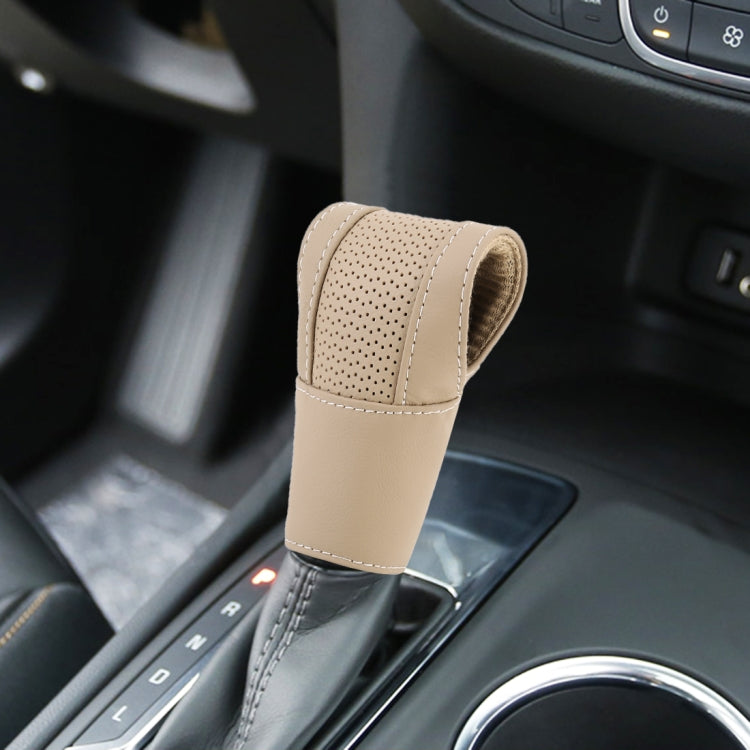 Universal Nonslip Breathable Genuine Leather Car Gear Shift Knob Cover(Beige) - Shift Knob by buy2fix | Online Shopping UK | buy2fix