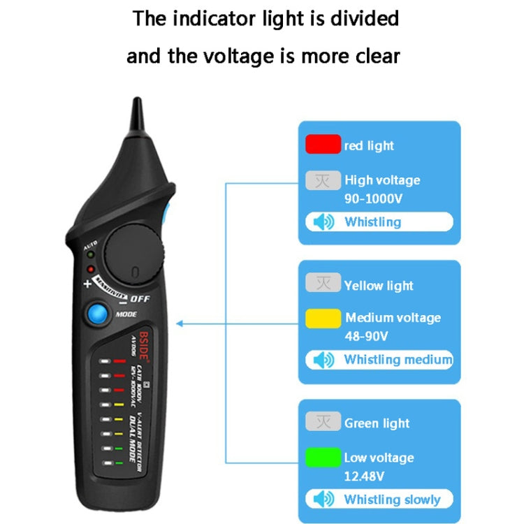 BSIDE AVD06 Non-contact AC Voltage Detectors 12~1000V Induction Electroprobe Pen Type ACV Electric Testers Household Tool with LED Light(White) - Voltage Detector by buy2fix | Online Shopping UK | buy2fix