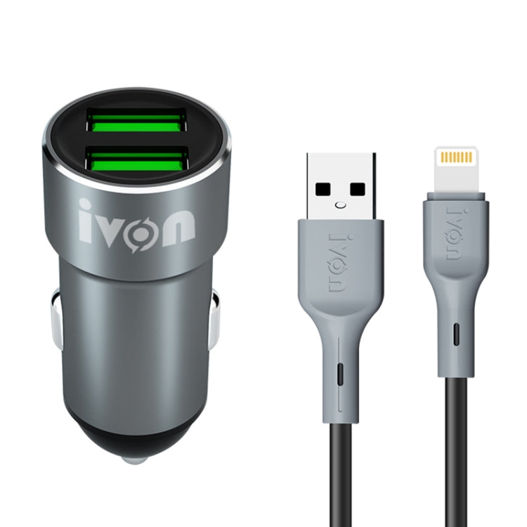 IVON CC38 2.4A Dual USB Car Charger + 1m USB to 8 Pin Fast Charge Data Cable Set - Car Charger by IVON | Online Shopping UK | buy2fix