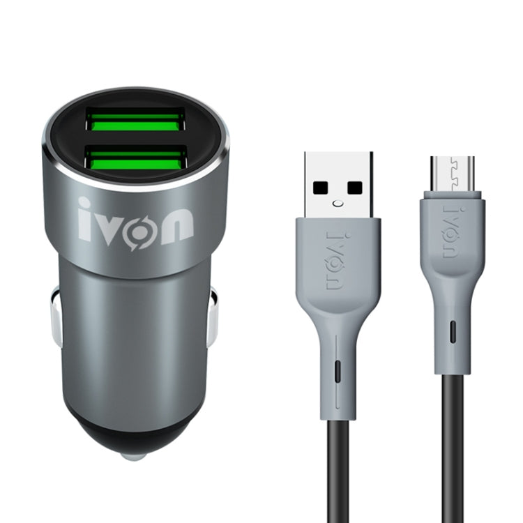 IVON CC38 2.4A Dual USB Car Charger + 1m USB to Micro USB Fast Charge Data Cable Set - Car Charger by IVON | Online Shopping UK | buy2fix