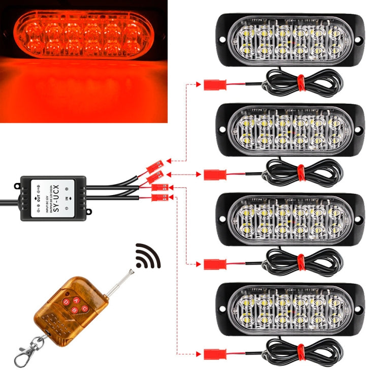 DC12V-24V / 18W 4 in 1 Front Grille Emergency Strobe Flash Warning Light Pickup 12LEDs Side Light Wireless Control 16 Modes (Red Light) - In Car by buy2fix | Online Shopping UK | buy2fix