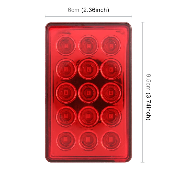 DC12V 1W Car Square Highlight Brake Lights Reversing Light with 15LEDs SMD-3528 (Red) - In Car by buy2fix | Online Shopping UK | buy2fix